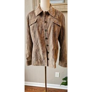 Chicos Sz 2 Snake Print Faux-Suede Button‎ Front Jacket Women Size L Lightweight
